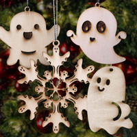 Wooden Ghost Christmas Ornaments Collection